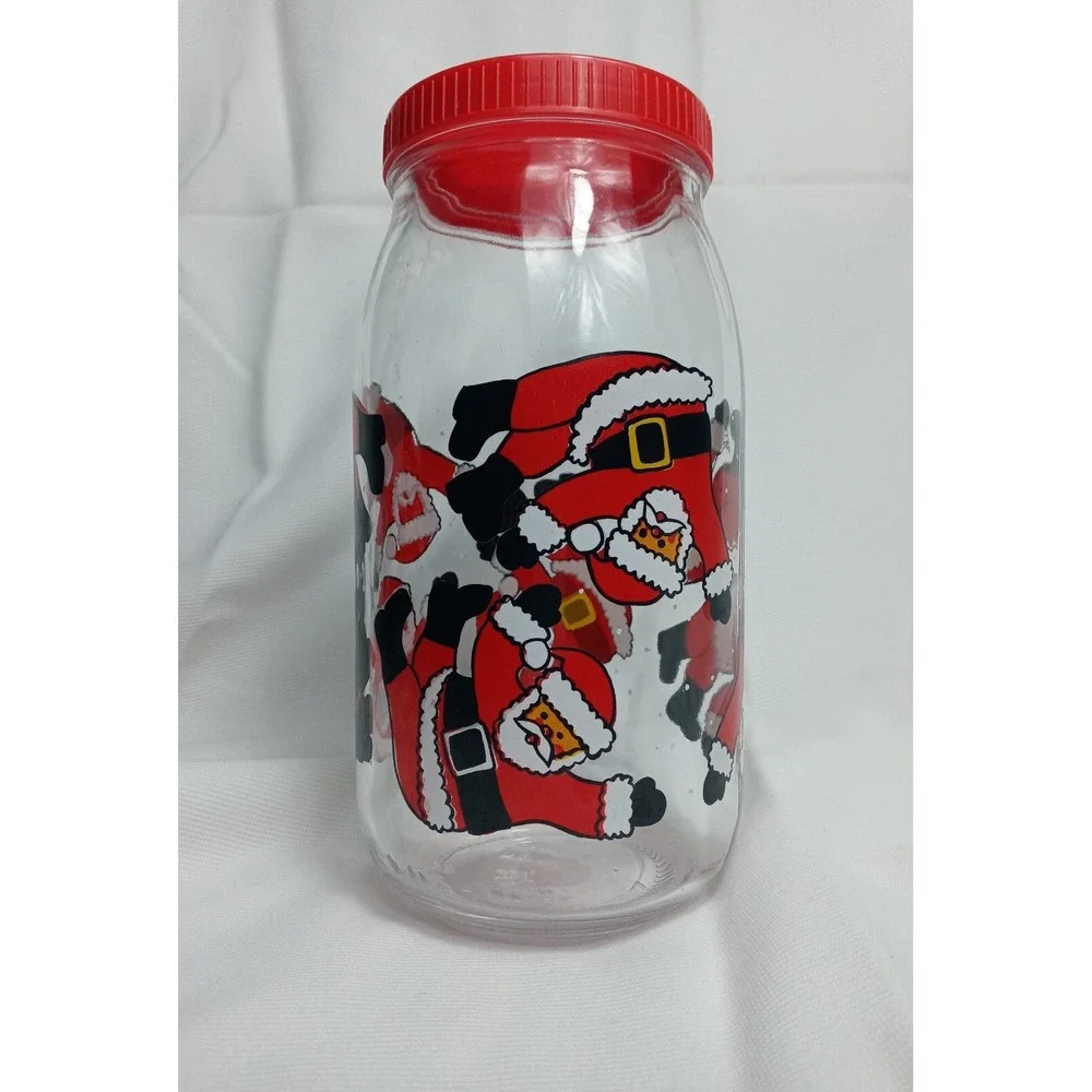 Santa Claus Christmas Cookie Jar Glass Canister Tumbling Santa 2L France Vintage